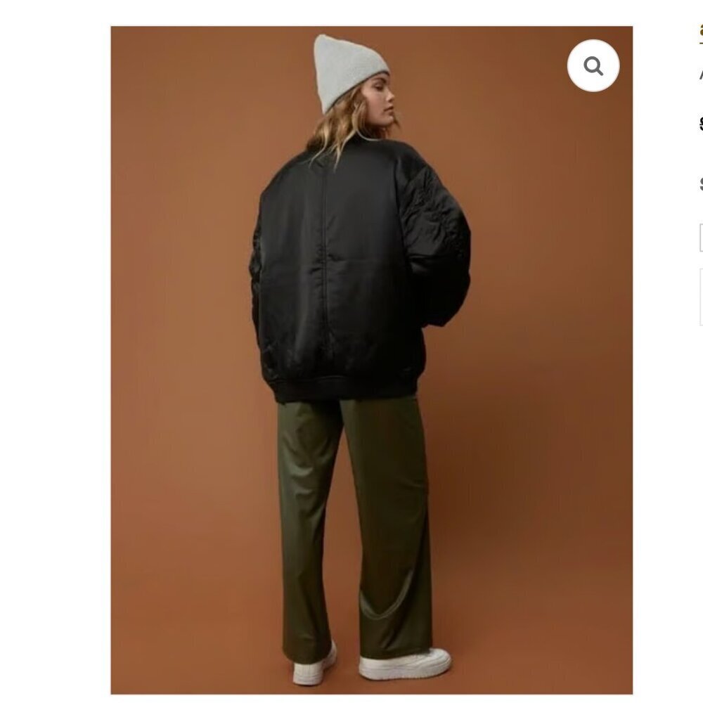 OFFLINE By Aerie Black Satin Bomber Jacket Coat size L / XL